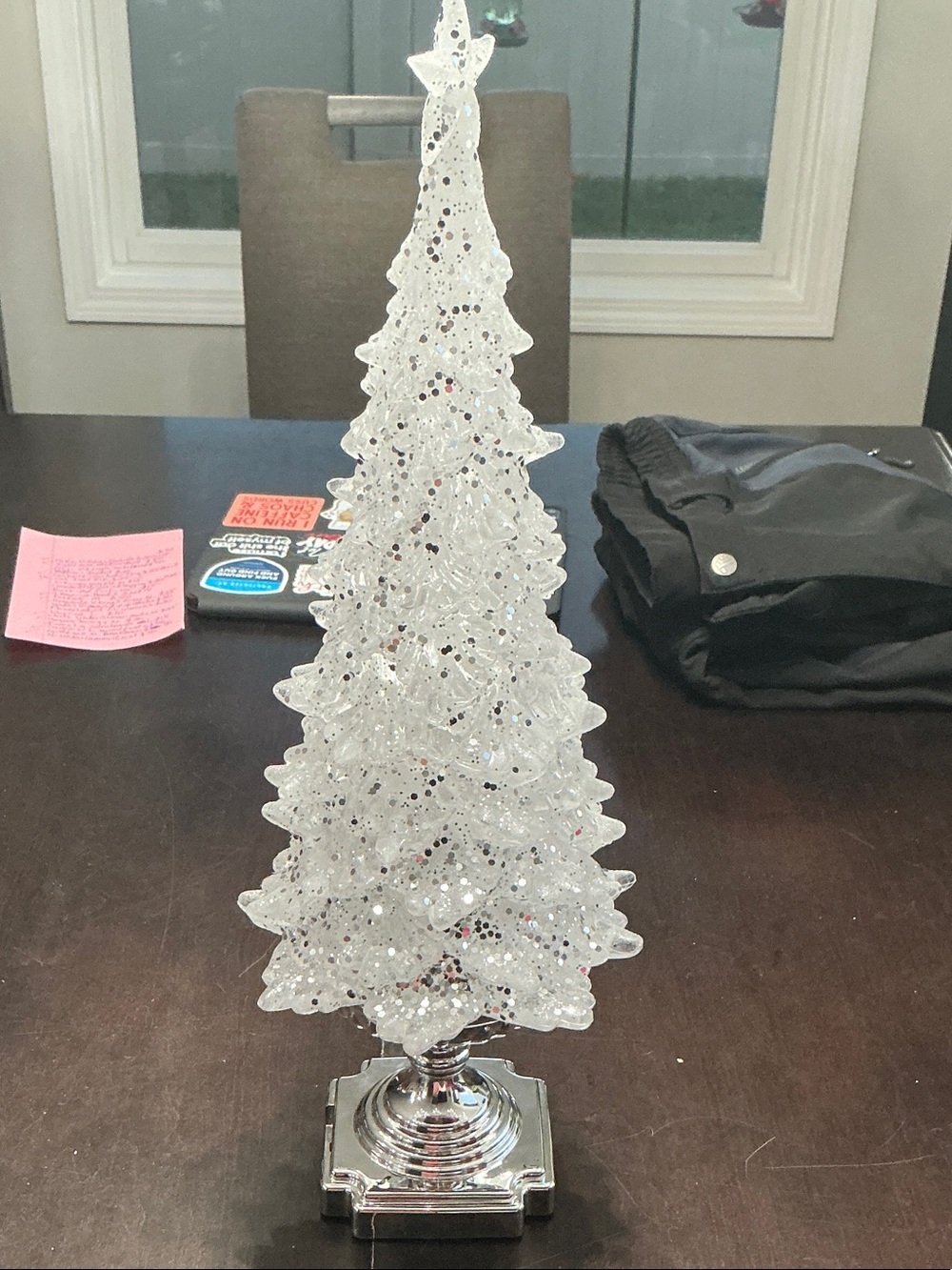 White Glitter Tabletop Holiday Tree with Silver Base - Valerie Parr Hill